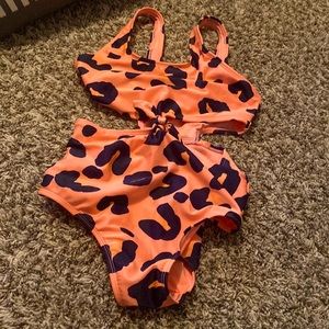 Girls Pink Leopard Print Monokini! Size 10/12